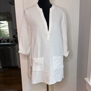 Kona Sol White 100% Cotton Gauze Swim Cover Up Tunic Size Small crinkle muslin